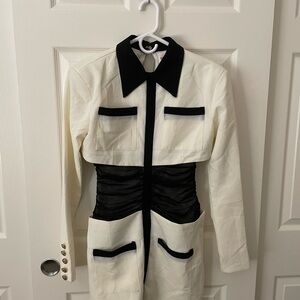 L'ATISTE Two-Tone Black and White Structured Jacket Dress